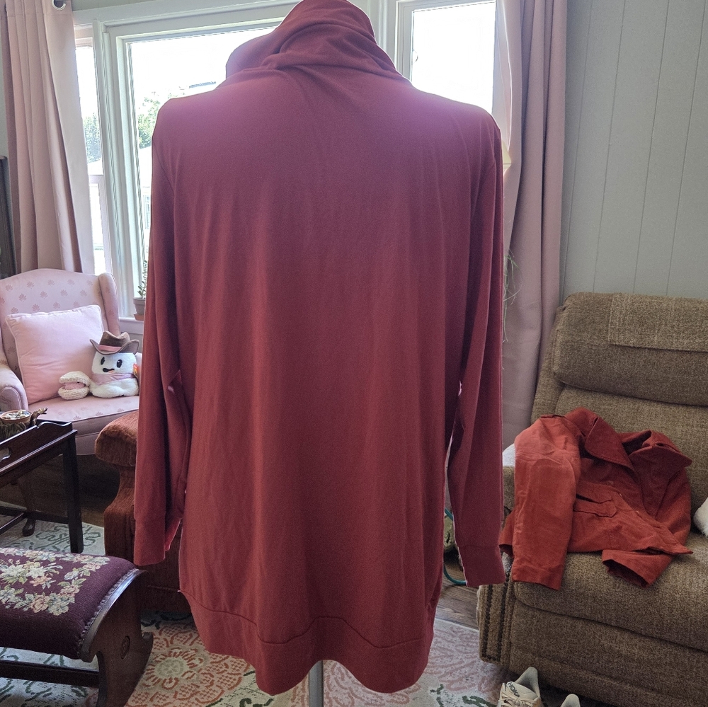 Coral Cowl Neck Tunic with Button Accents - Picture 2 of 7
